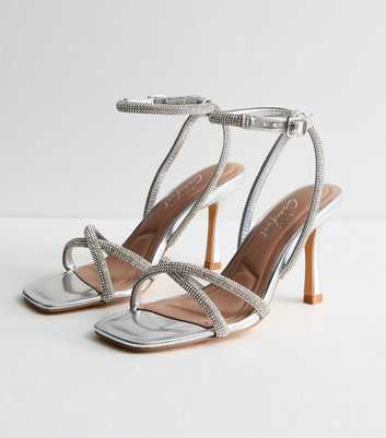 Silver Diamanté 2 Part Stiletto Heel Sandals