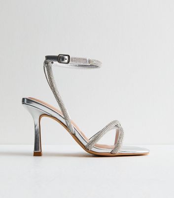 Silver Diamante 2 Part Stiletto Heel Sandals New Look