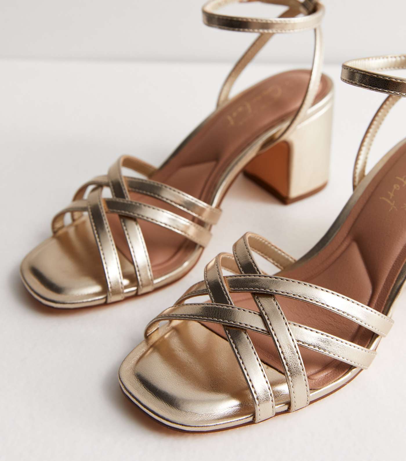 Gold Leather-Look Strappy Block Heel Sandals Image 4