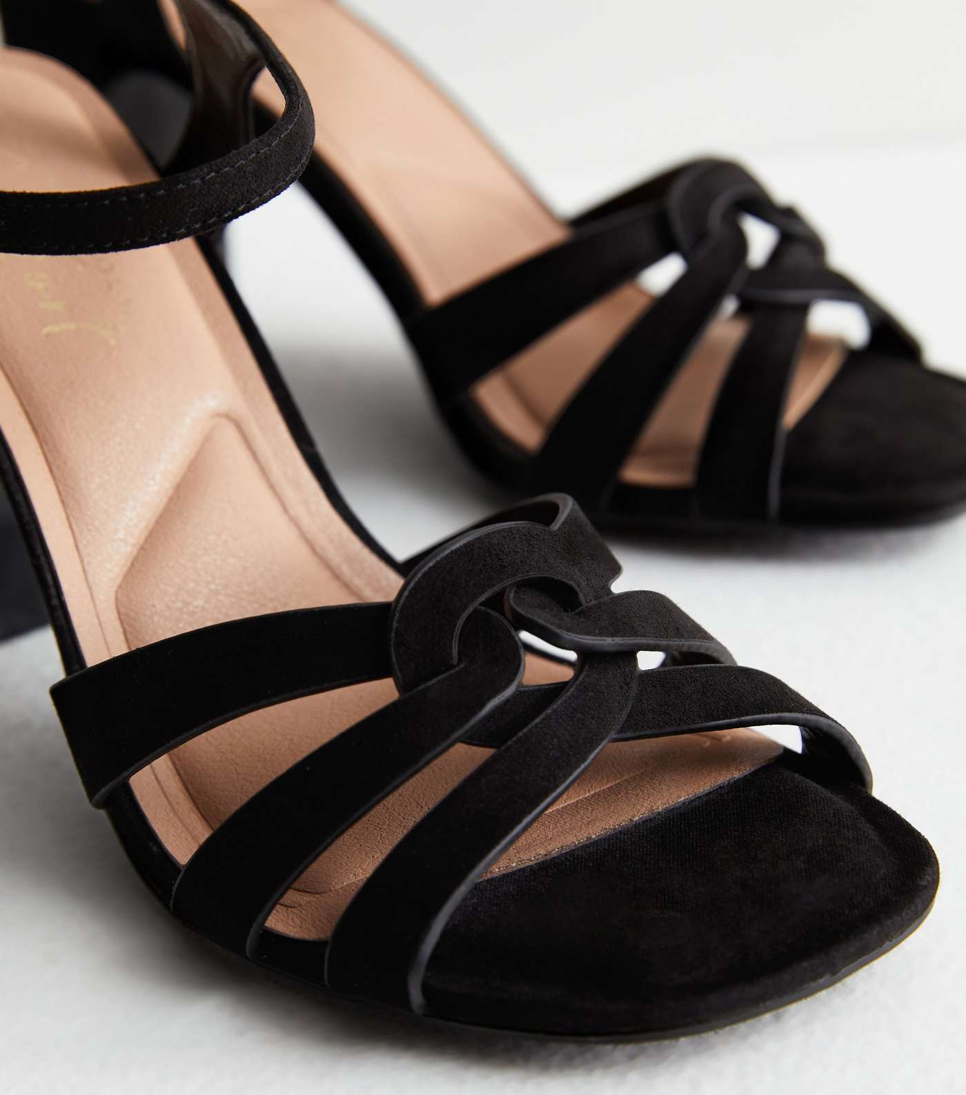 Wide Fit Black Suedette Twist Block Heel Sandals Image 5