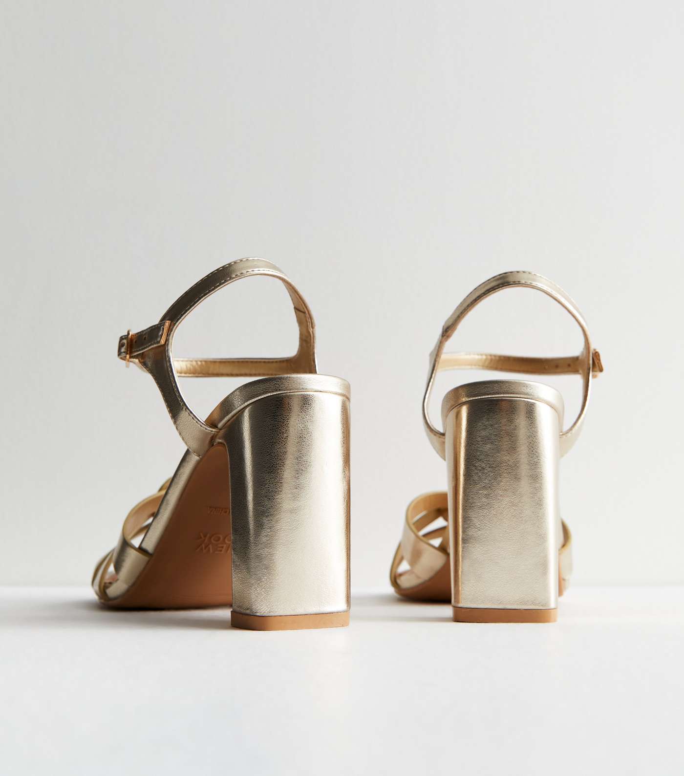 Wide Fit Gold Leather-Look Twist Block Heel Sandals Image 4