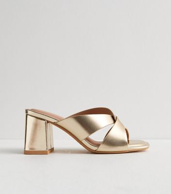 Wide Fit Gold Twist Block Heel Mule Sandals New Look