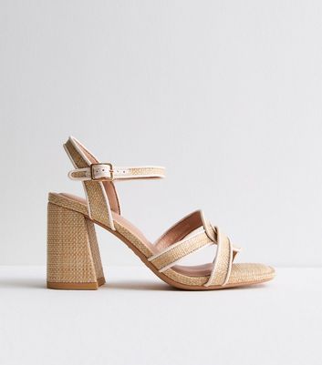 Stone Raffia 2 Part Twist Block Heel Sandals | New Look