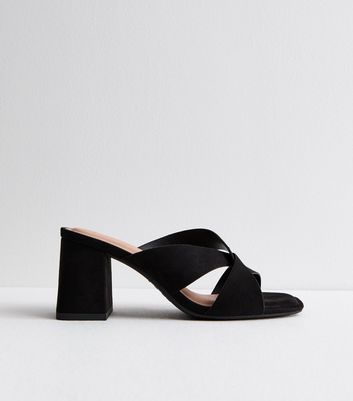 Wide Fit Black Suedette Twist Block Heel Mules New Look