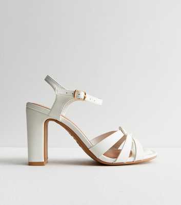 Wide Fit White Leather-Look Twist Block Heel Sandals