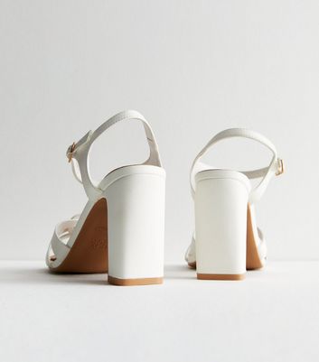 Wide Fit White Leather-Look Twist Block Heel Sandals New Look
