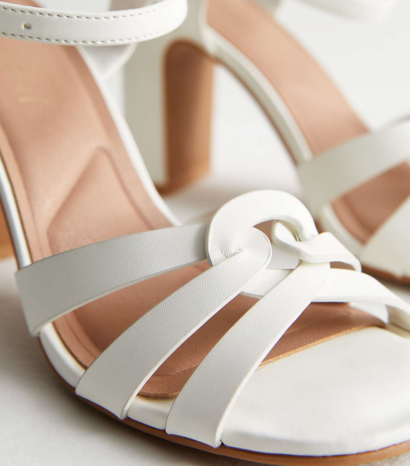 Wide Fit White Leather-Look Twist Block Heel Sandals Image 5