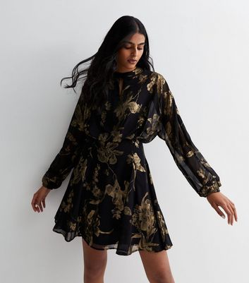 Blue Vanilla Black Floral Batwing Mini Dress New Look