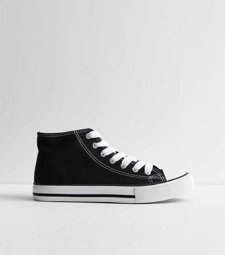 Black Canvas High Top Trainers In Wide Fit