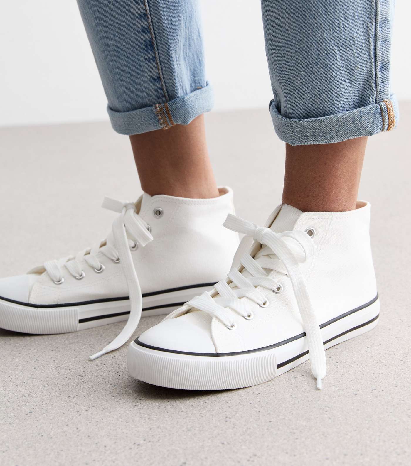 Wide Fit White Canvas High Top Lace Up Trainers Image 2