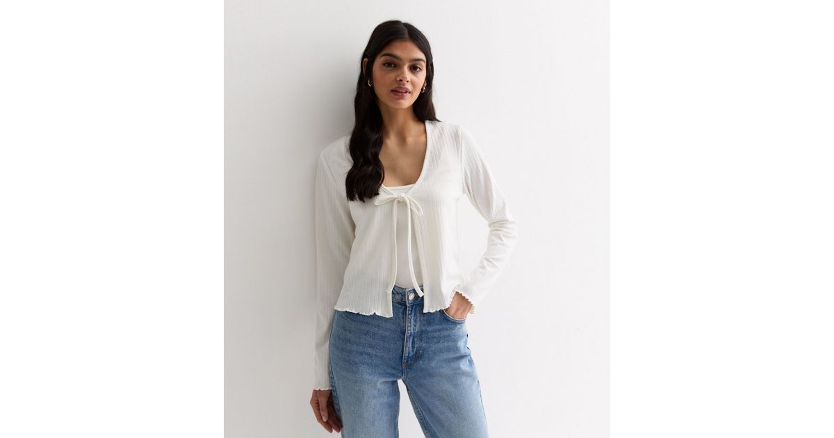Ribbed Cardigan-Cream main image 1