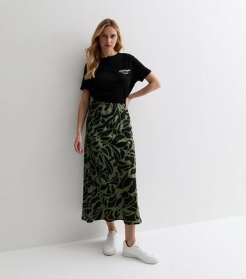 New look green leopard print midi skirt best sale