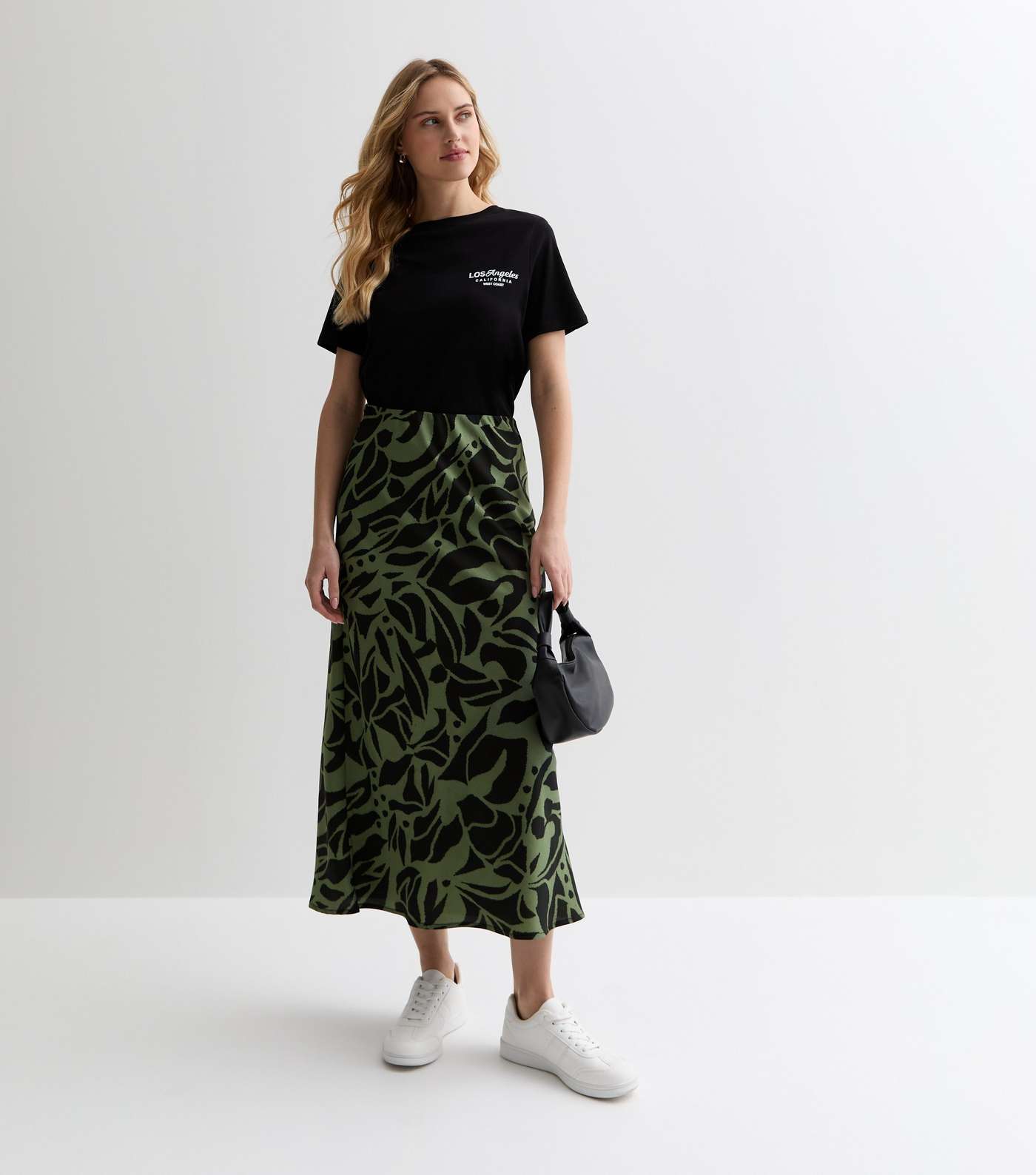 Green Pattern High Waist Midi Skirt Image 3