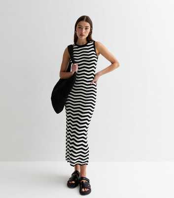 Black Stripe Knit Sleeveless Bodycon Maxi Dress