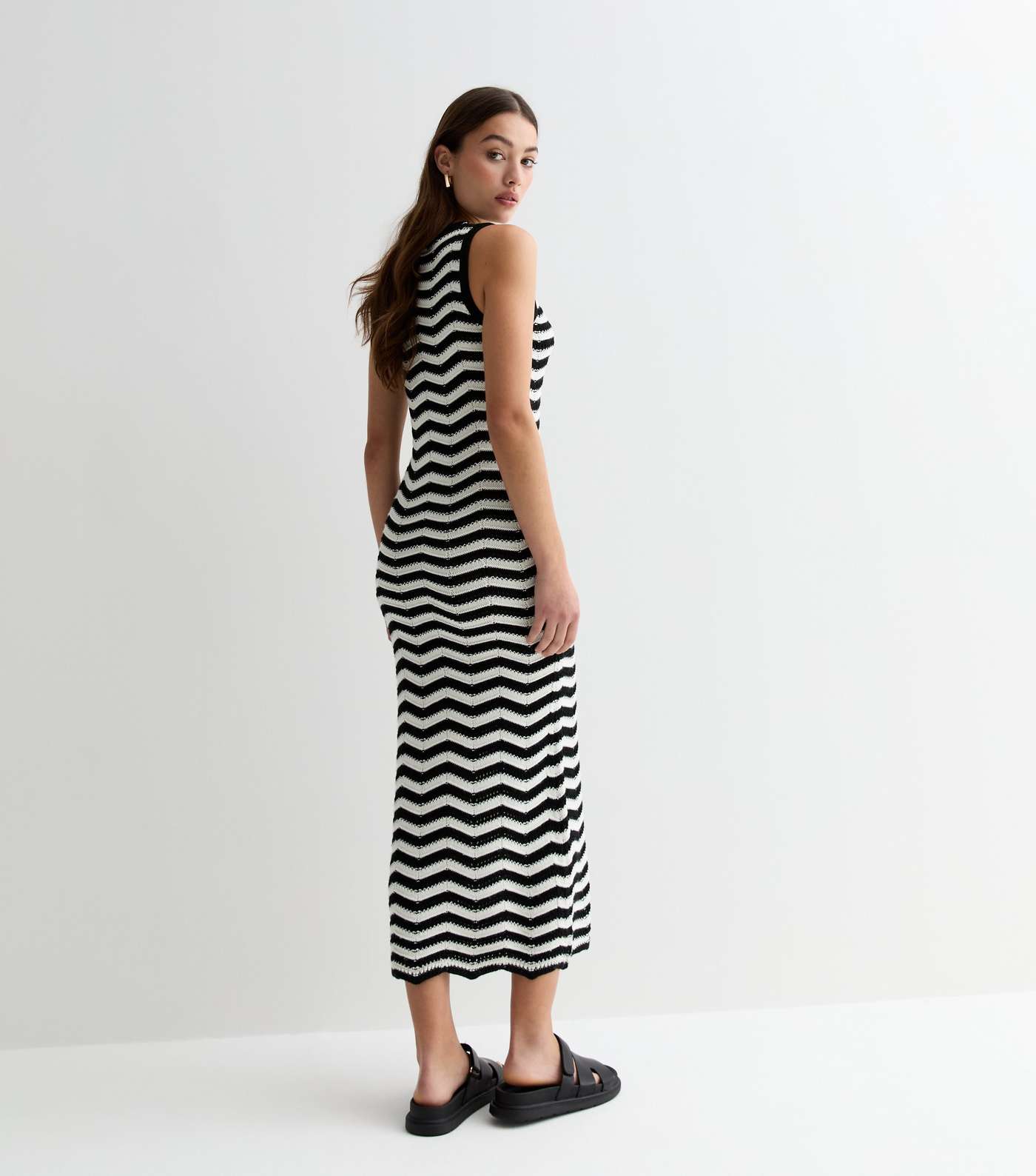 Black Stripe Knit Sleeveless Bodycon Maxi Dress Image 4