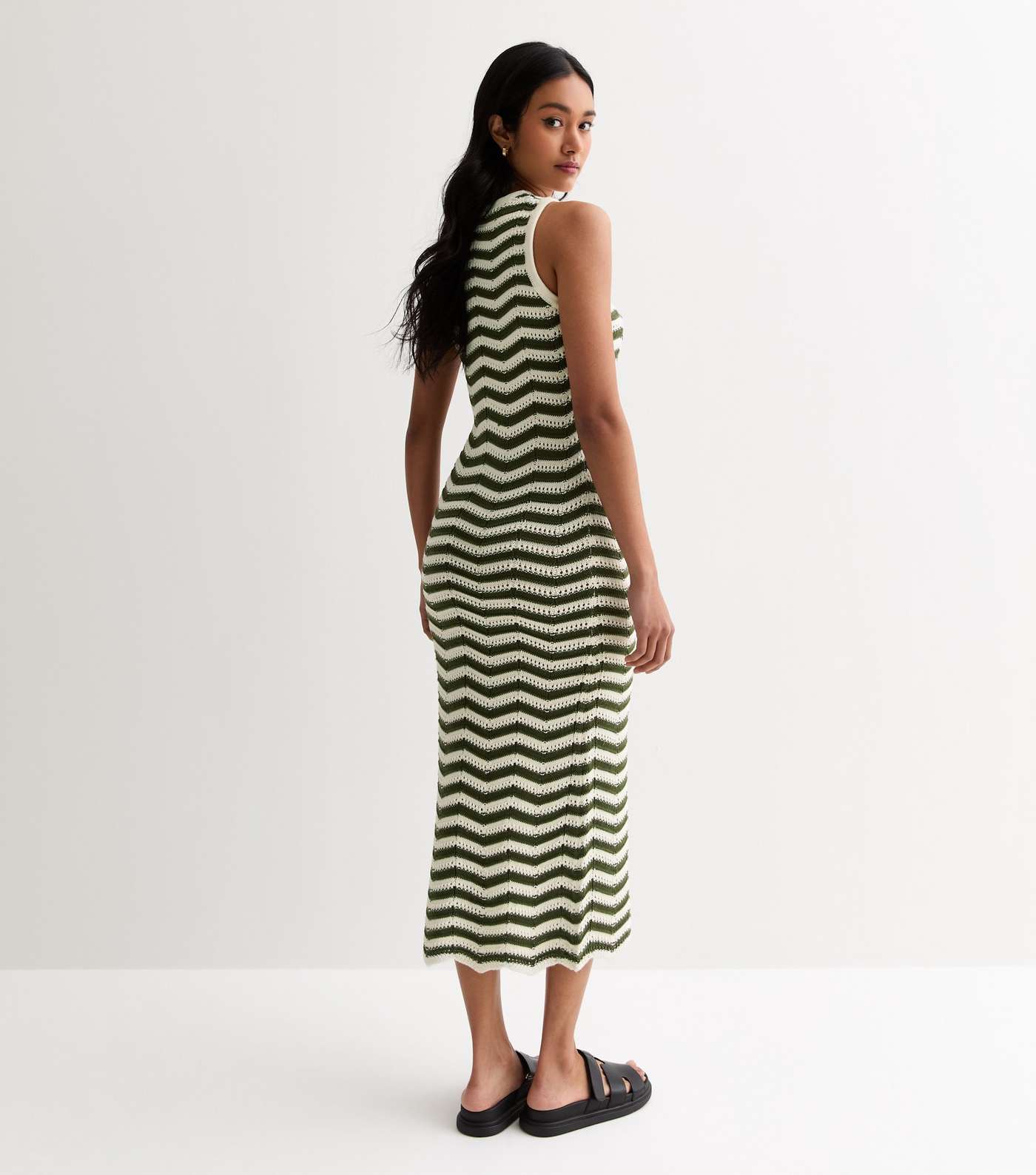 Green Stripe Knit Sleeveless Bodycon Maxi Dress Image 4