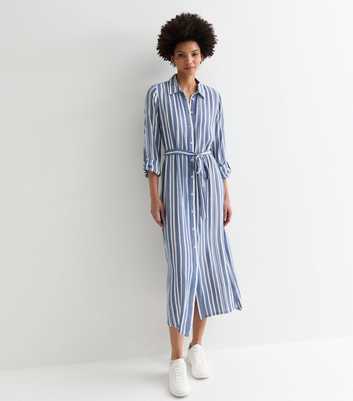 Tall Blue Stripe Belted Midi Shirt Dress