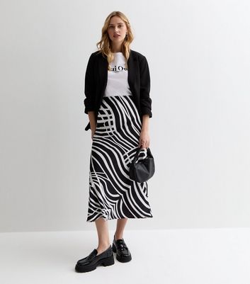 Black Patterned High Waisted Midi Skirt New Look