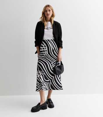 Black Patterned High Waisted Midi Skirt 