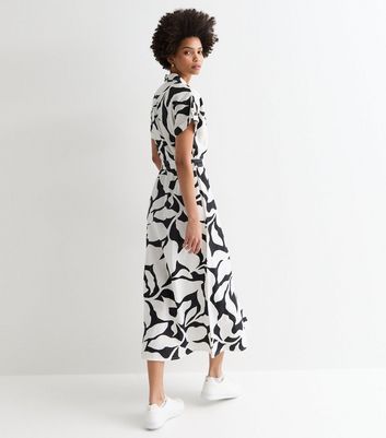 Tall Black Abstract Print Belted Midi Dress New Look