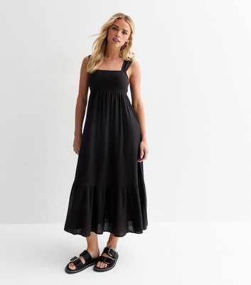 Petite Black Lace Back Midi Dress