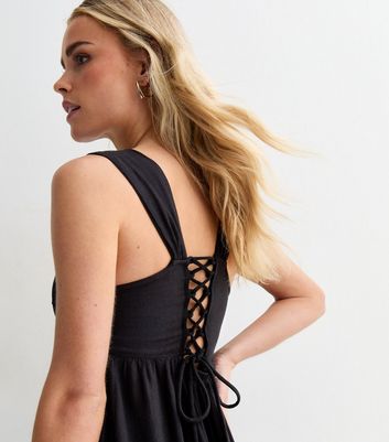 Petite Black Lace Back Midi Dress New Look