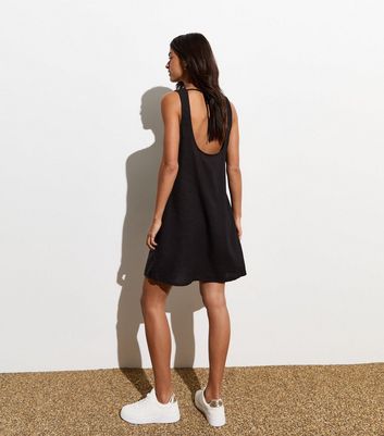 Black Linen Blend Open Back Mini Dress | New Look