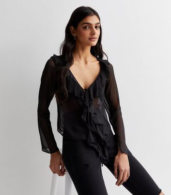 Black chiffon best sale ruffle blouse