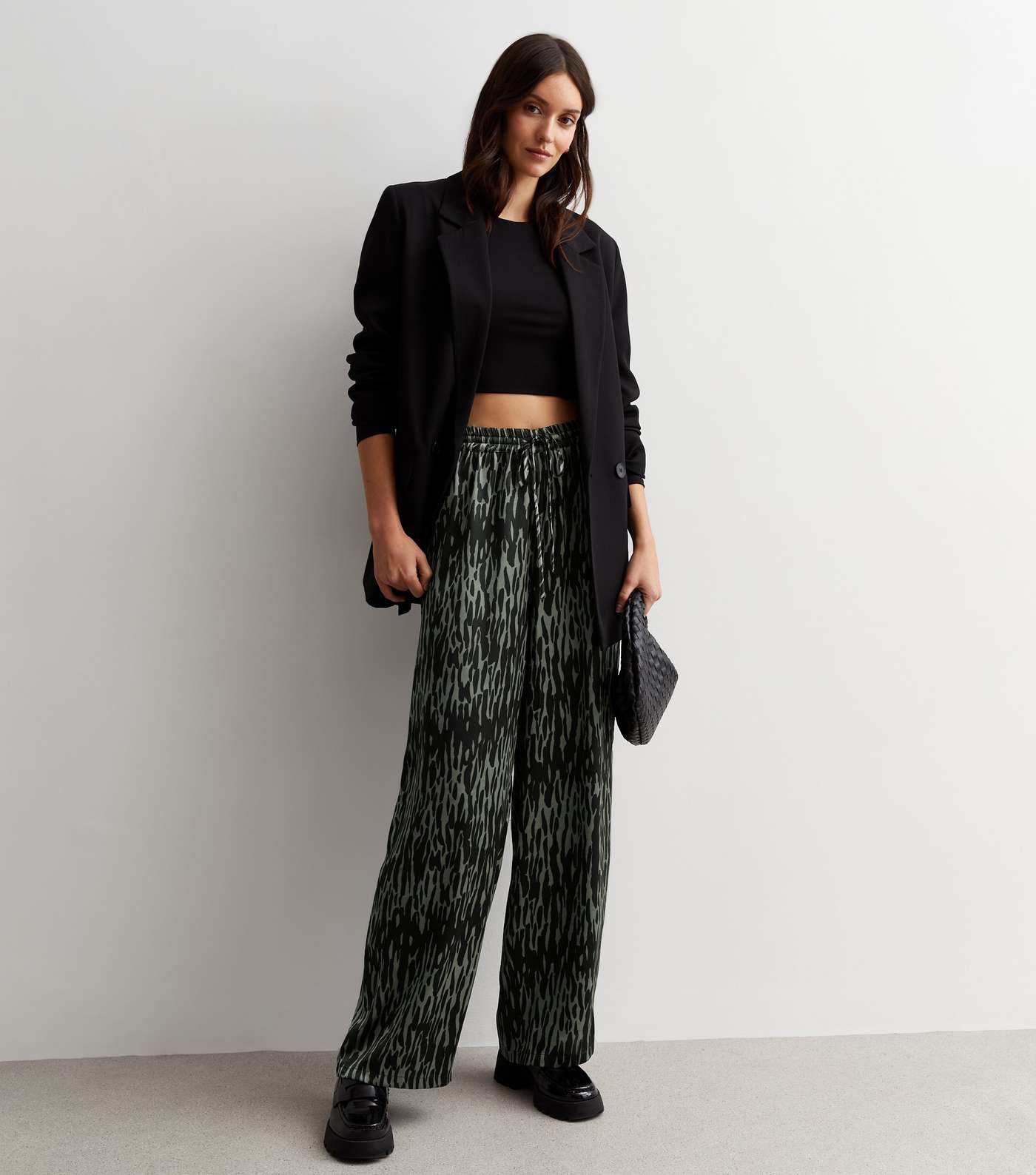 Black Abstract Print Satin Wide Leg Trousers Image 3
