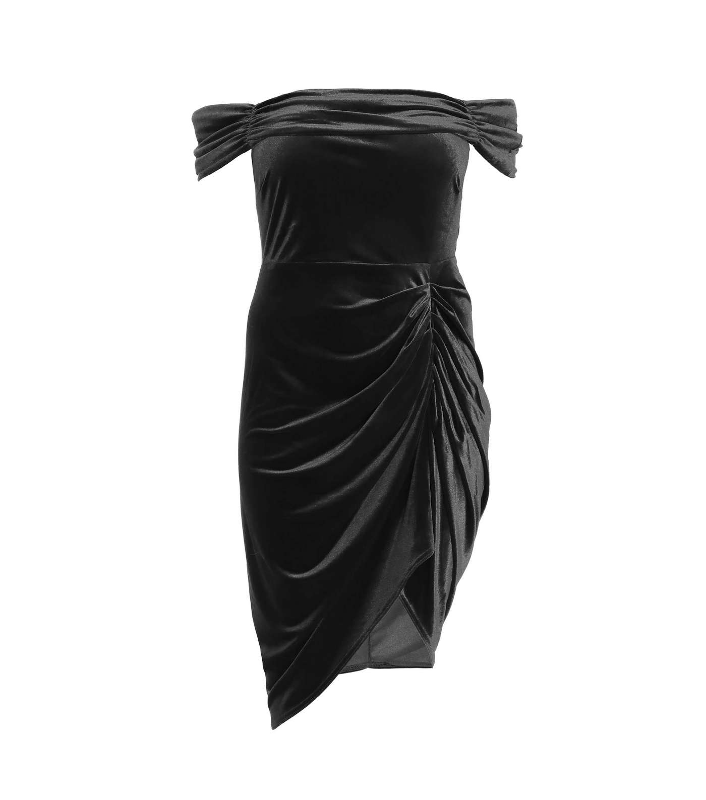 QUIZ Curves Black Velvet Bardot Midi Bodycon Dress Image 4