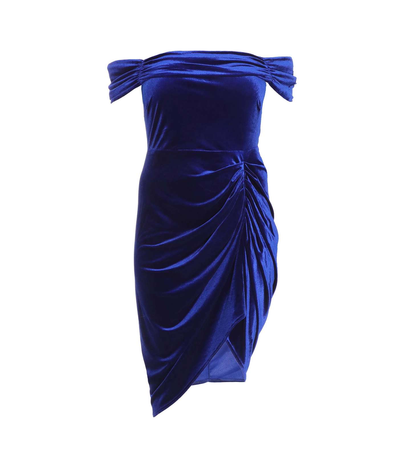 QUIZ Curves Bright Blue Velvet Bardot Midi Dress Image 4