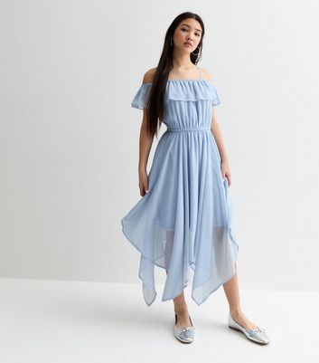 Girls Pale Blue Chiffon Strappy Hanky Hem Midi Dress New Look