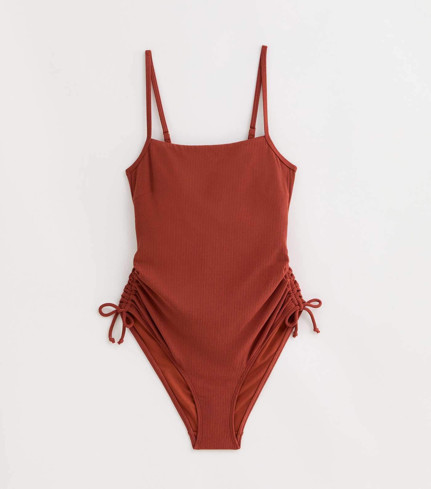Tall Rust Textured Square Neck Ruched Swimsuit Image 5