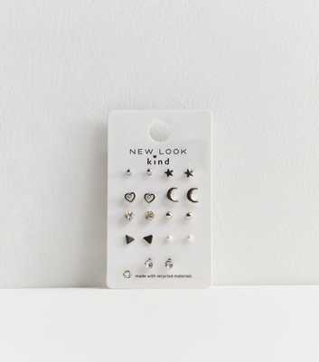 9 Pack Silver Mixed Stud Earrings