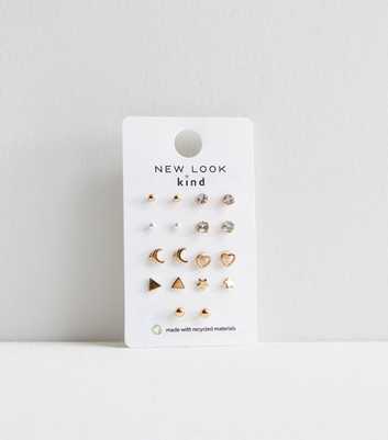 9 Pack Gold Mixed Tiny Stud Earrings