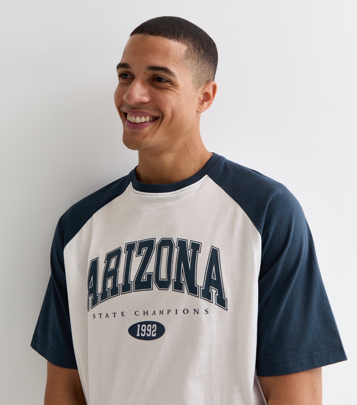 Men's Navy Cotton Arizona Logo Raglan T-Shirt New Look