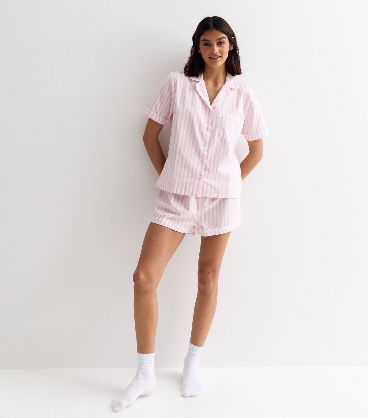 Women's Pink Stripe Short Shirt Pyjama Set New Look