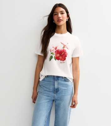 White Flower Print Relaxed T-Shirt