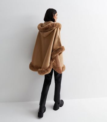 Faux fur trim hooded cape on sale