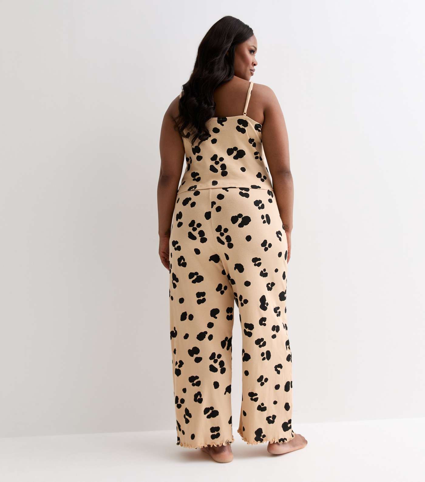 Curves Light Brown Leopard Print Cotton Cami Pyjama Set Image 4