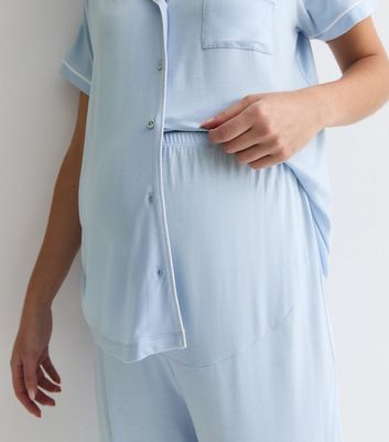 Maternity Pale Blue Revere Trouser Pyjama Set New Look