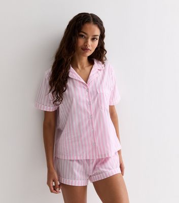 Petite Pink Stripe Cotton Short Pyjama Set New Look