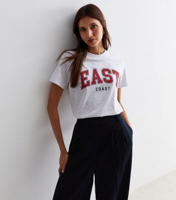 Pale Grey Marl Cotton East Coast Logo T-Shirt New Look