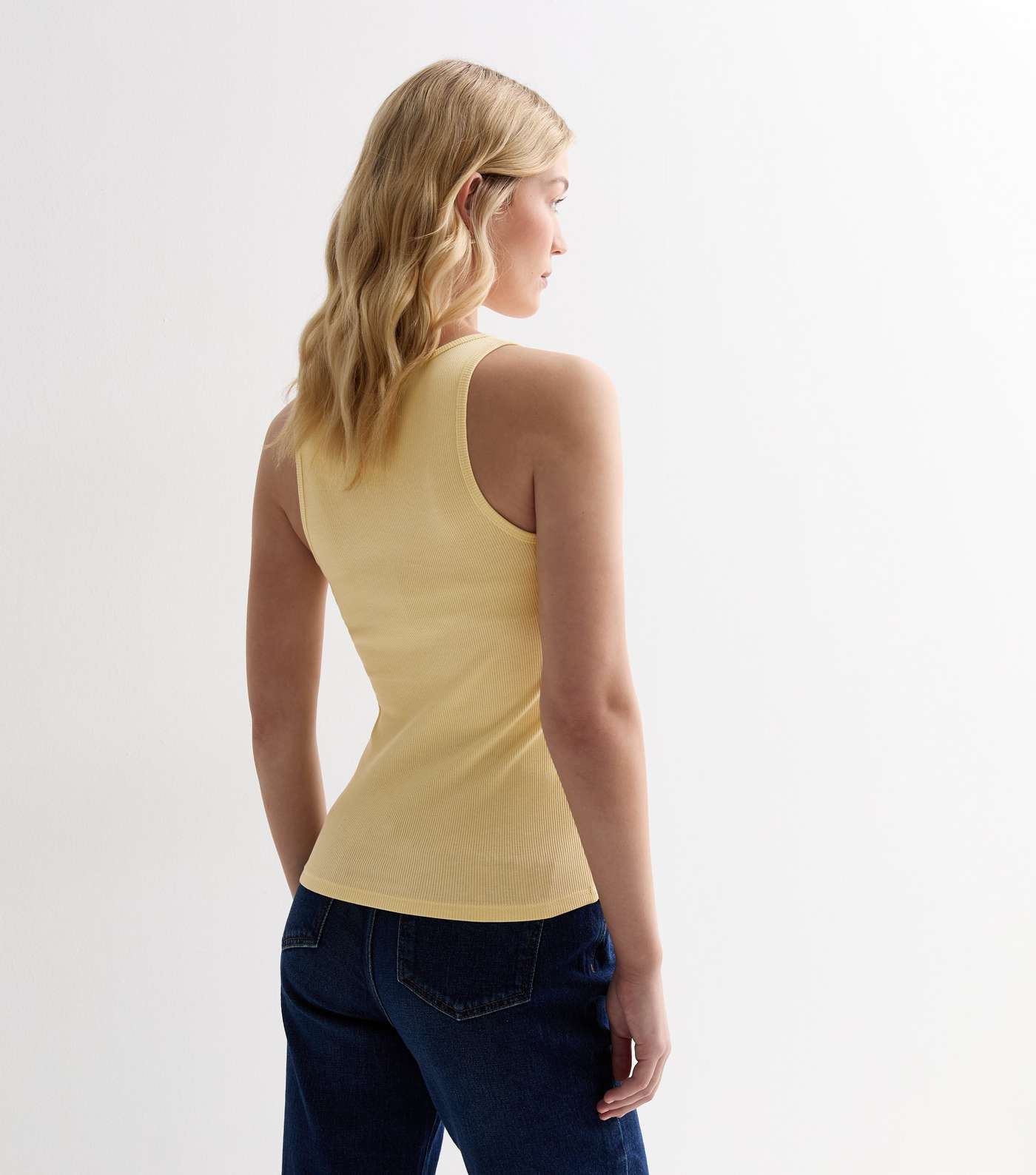 Pale Yellow Ribbed Scoop Neck Vest Image 4