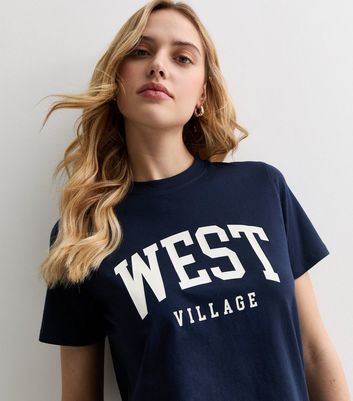 Navy West Village Logo TShirt New Look