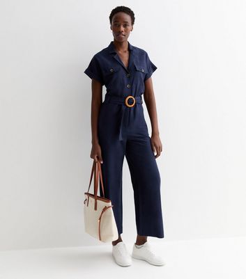 Tall Navy Short Sleeve Belted Utility Jumpsuit New Look