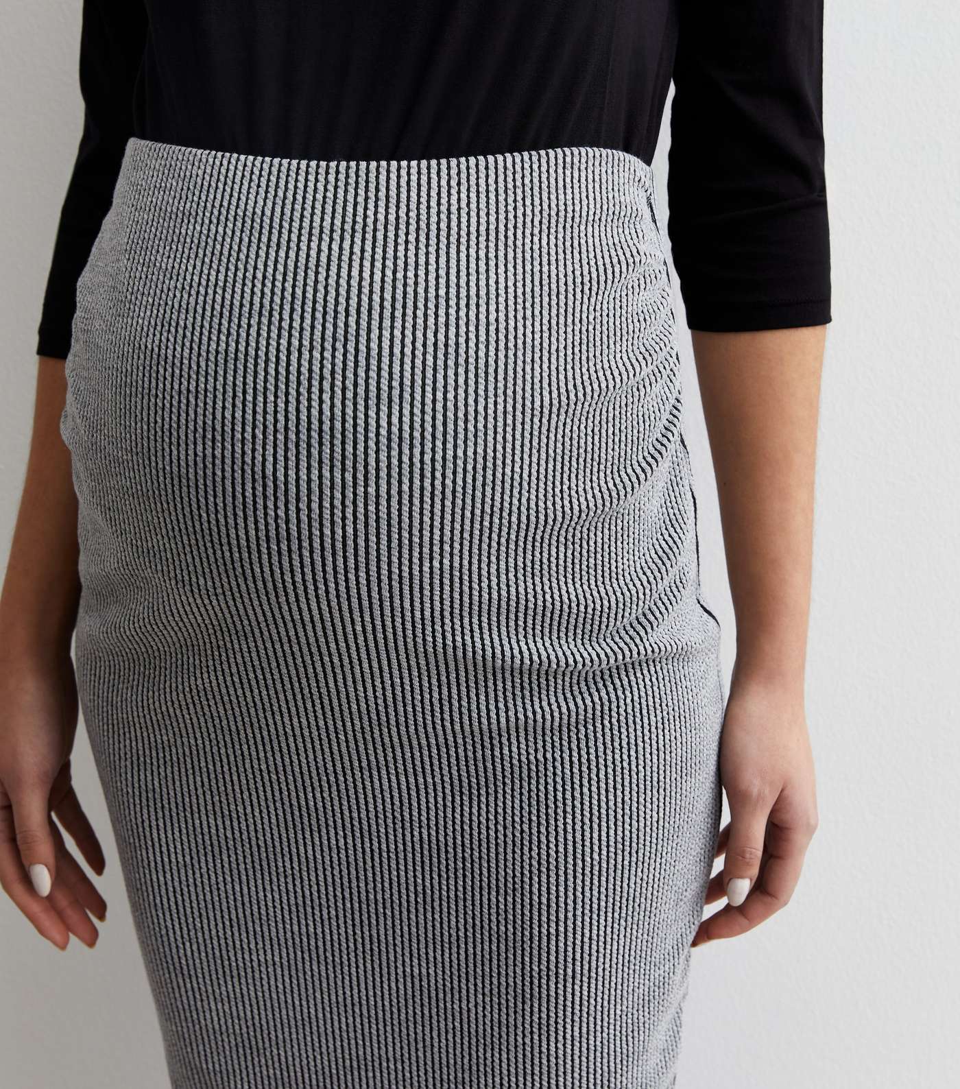 Maternity Pale Grey Ribbed Knit Midaxi Skirt Image 2