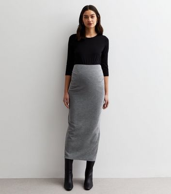 Maternity Pale Grey Ribbed Knit Midaxi Skirt New Look