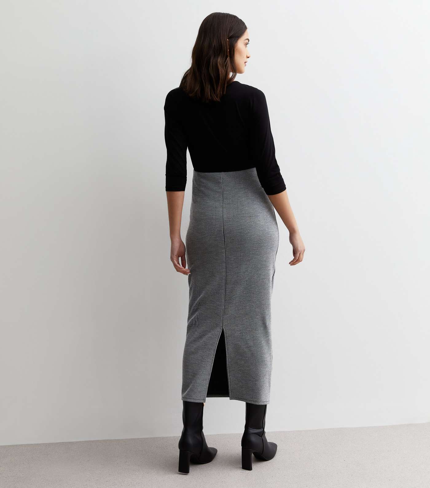 Maternity Pale Grey Ribbed Knit Midaxi Skirt Image 4