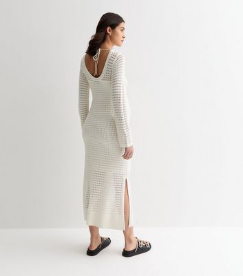 Maternity Cream Pointelle Stitch Knit Long Sleeve Maxi Dress New Look